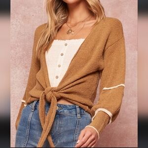 Women’s Tie-Front Cozy Cardigan Sweater - Camel